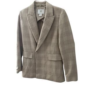 House of Harlow 1960 Plaid Blazer in Tan Cream Size Small Oversized Nude